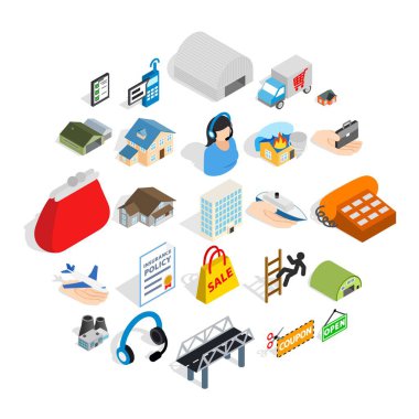 Eve doğru Icons set, izometrik stili