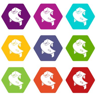 9 vektör oval ofiste masa Icons set