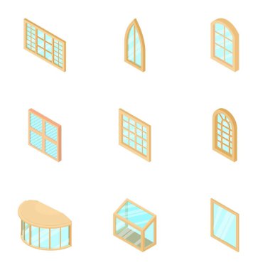 Pencere ekran Icons set, izometrik stili