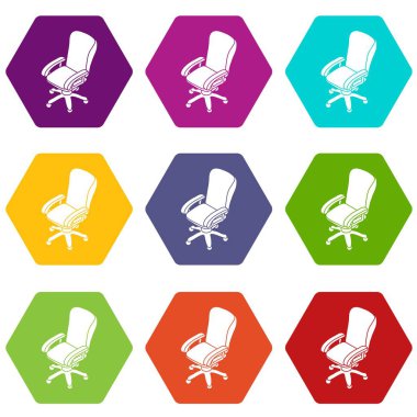 9 vektör ofis sandalye tekerlek Icons set