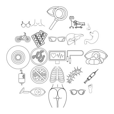 Kendini Icons set tedavi. Anahat seti 25 kendini vektör simgeler beyaz arka plan üzerinde izole web için tedavi