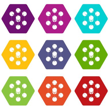 9 vektör küp molekül Icons set