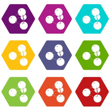 9 vektör Pyramide molekül Icons set