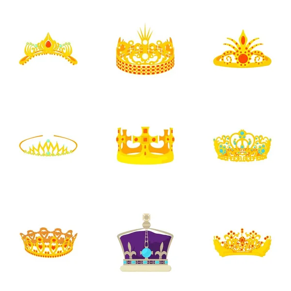 Conjunto de iconos de corona dorada, estilo de dibujos animados — Vector de stock