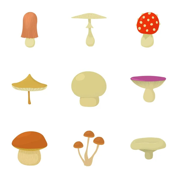 Conjunto de ícones de reino de cogumelos, estilo cartoon — Vetor de Stock