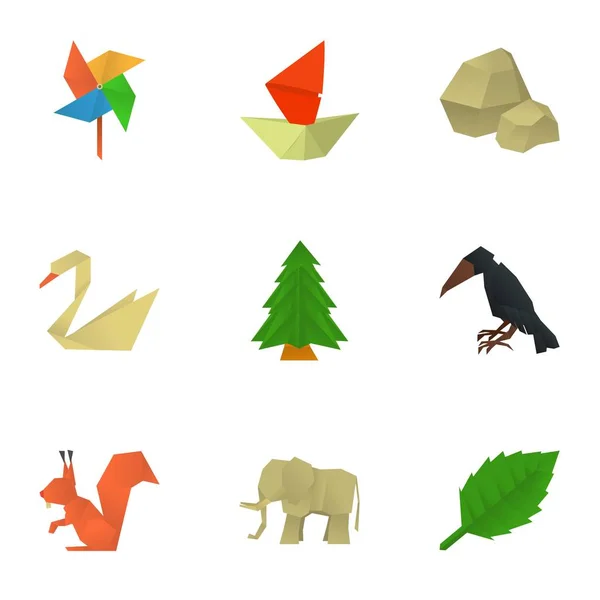 Conjunto de ícones de origami japonês, estilo cartoon — Vetor de Stock