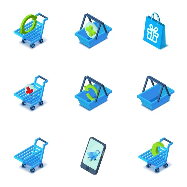 Handcart iconen set, isometrische stijl — Stockvector