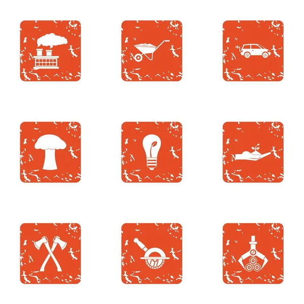 Conjunto de iconos de conservación forestal, estilo grunge — Vector de stock