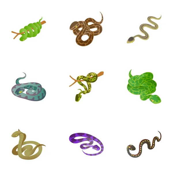 Conjunto de iconos de serpiente, estilo de dibujos animados — Archivo Imágenes Vectoriales