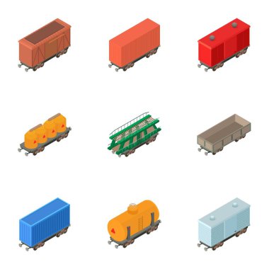 Tren vagonu Icons set, izometrik stili