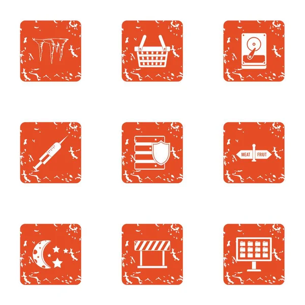 Information energy icons set, grunge style — Stock Vector