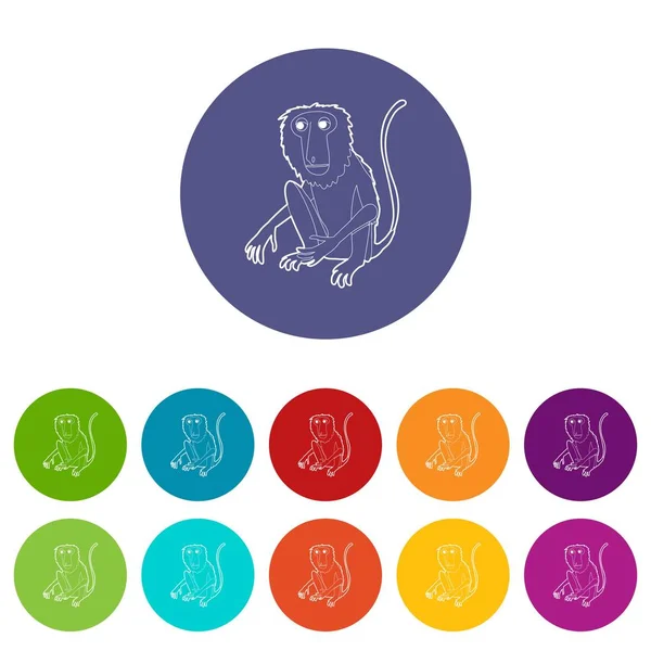 Iconos de mono sentado set vector de color — Vector de stock