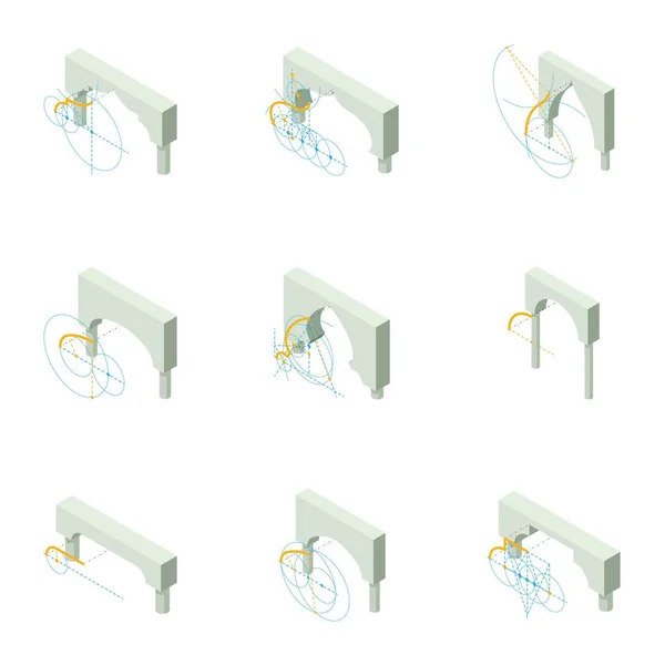 Set icone ad arco, stile isometrico — Vettoriale Stock