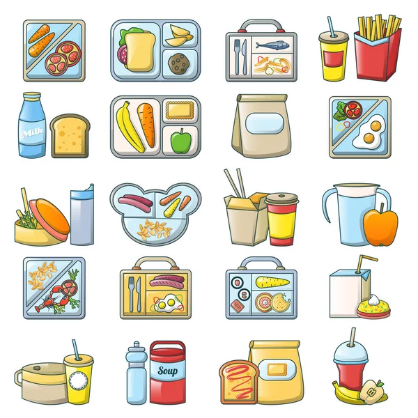 Almoço Pausa Almoço Comida Ícones Definidos Desenhos Animados Ilustração Almoço —  Vetores de Stock