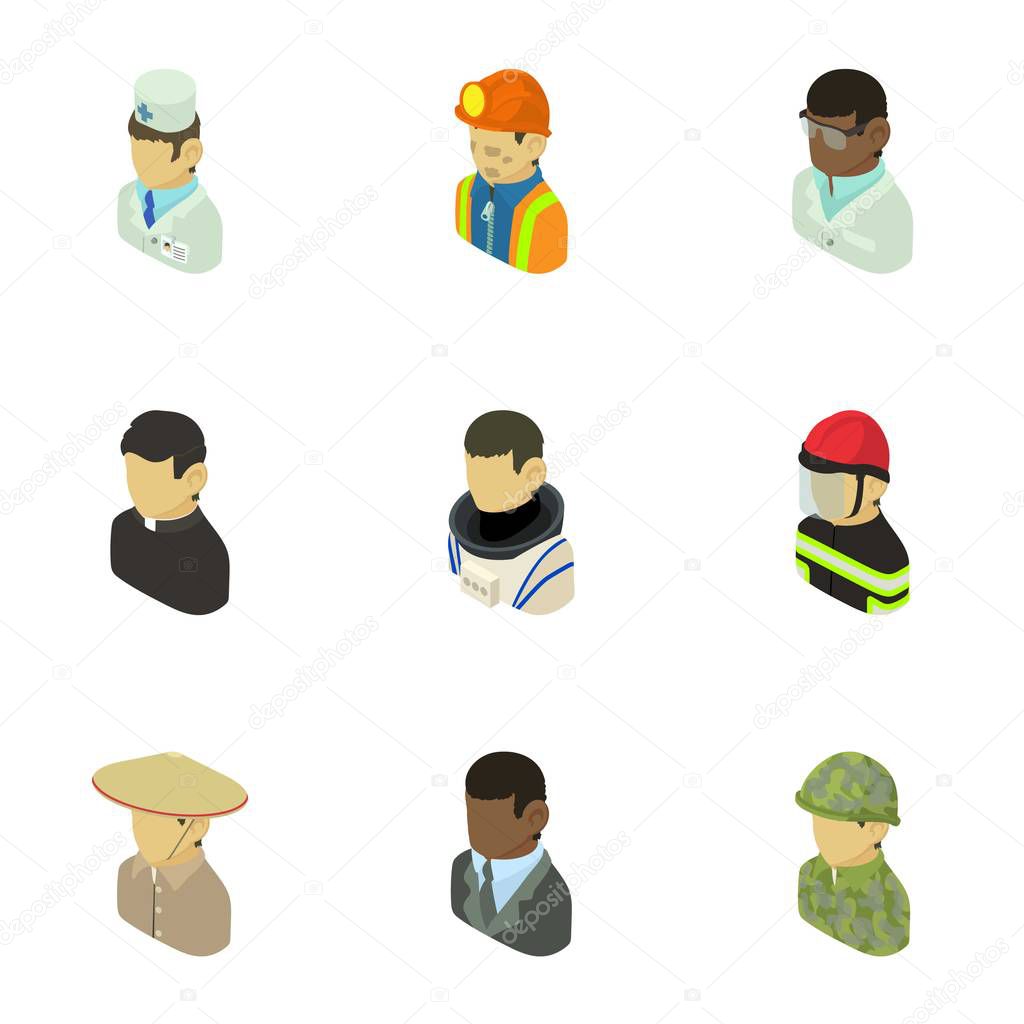 Appearance of people icons set, isometric style