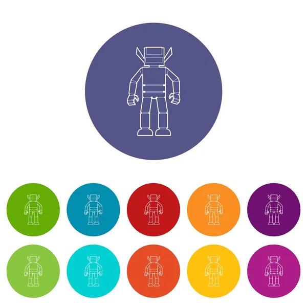 Los iconos del robot humanoide establecen el color del vector — Vector de stock