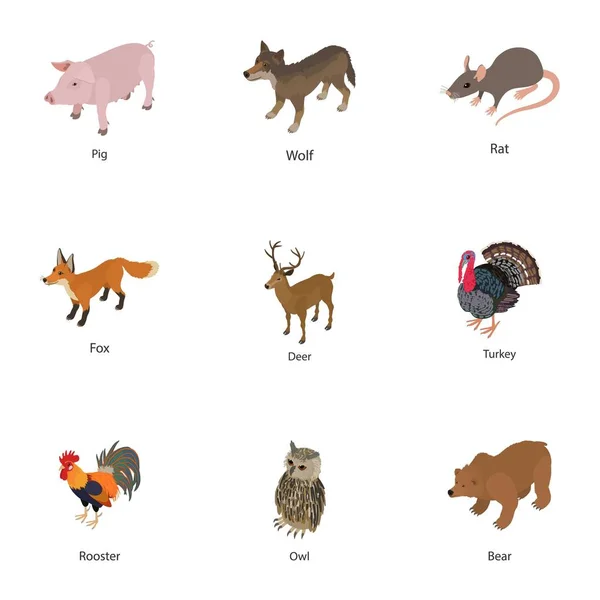 Gedomesticeerde dierlijke pictogrammen set, isometrische stijl — Stockvector