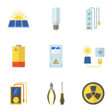Güneş enerjisi Icons set, düz stil