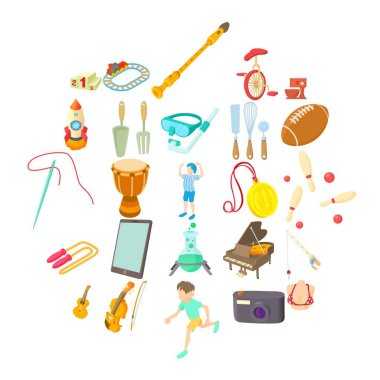 Hobi Icons set, karikatür tarzı