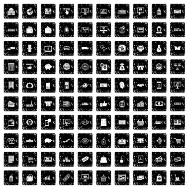 100 alışveriş Icons set, grunge tarzı