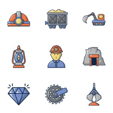 Icons set madencilik, karikatür tarzı