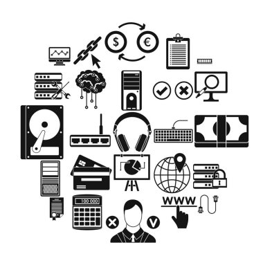 Bilgisayar sunucu Icons set, basit tarzı