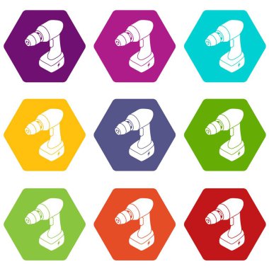 9 vektör Akülü matkap Icons set