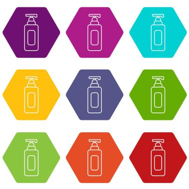 9 vektör şampuan dispenser Icons set