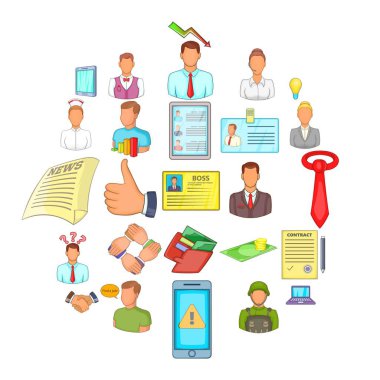 Uzak iş Icons set, karikatür tarzı