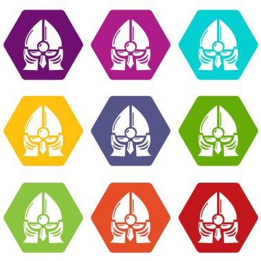 9 vektör tarihsel şövalye kask Icons set
