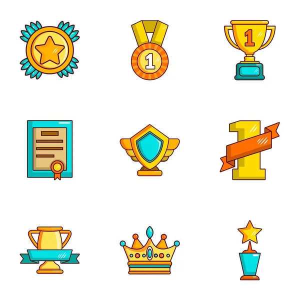 Premio Lugar Iconos Conjunto Juego Dibujos Animados Iconos Vector Lugar — Archivo Imágenes Vectoriales