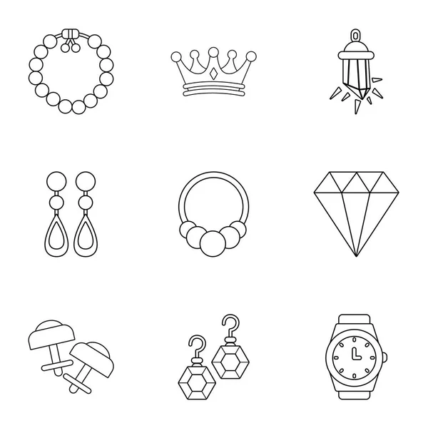 Set ikon perhiasan, gaya garis luar - Stok Vektor