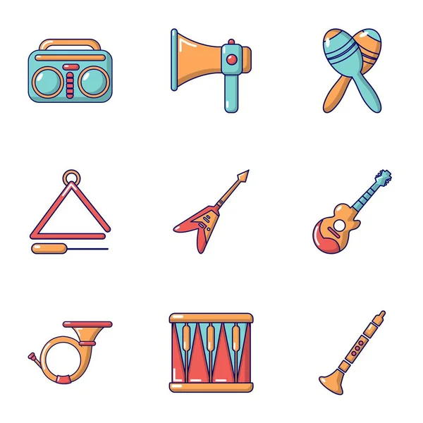 Conjunto de ícones de treinamento musical, estilo cartoon — Vetor de Stock