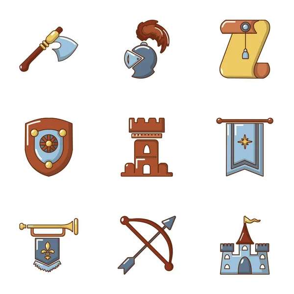 Ensemble d'icônes chevaliers, style dessin animé — Image vectorielle
