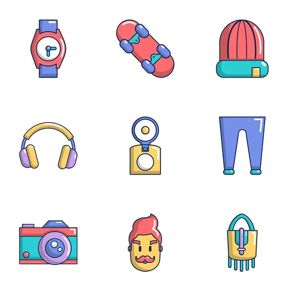 Conjunto de iconos de la vida callejera, estilo de dibujos animados — Vector de stock