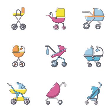 Bebek arabası Icons set, karikatür tarzı