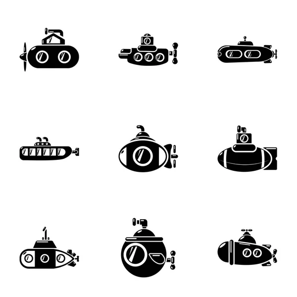Submarine boat icons set, simple style — Stock Vector