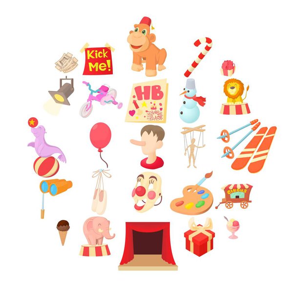 Delight icons set, cartoon style