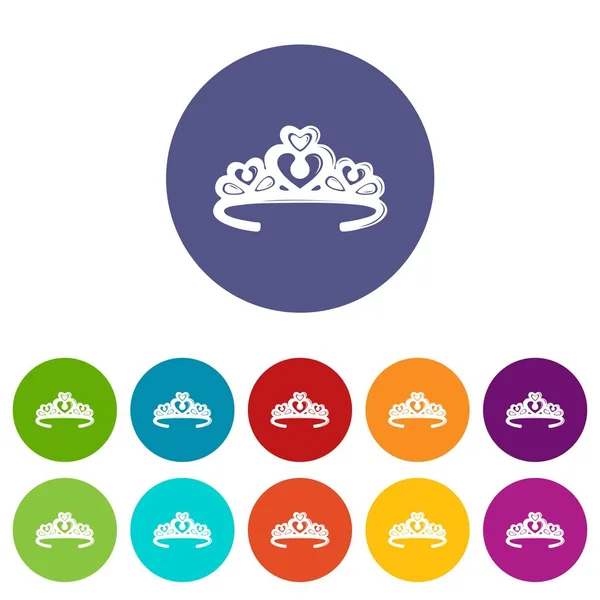 Iconos de la corona de Tiara set vector de color — Vector de stock