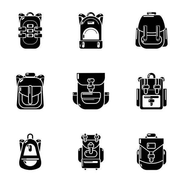 Ensemble d'icônes de sac à dos, style simple — Image vectorielle