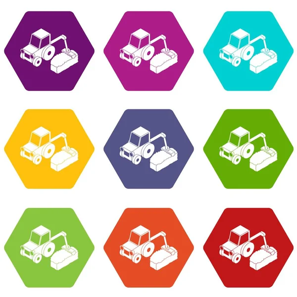 Juego de iconos de tractor de carretera 9 vector — Vector de stock