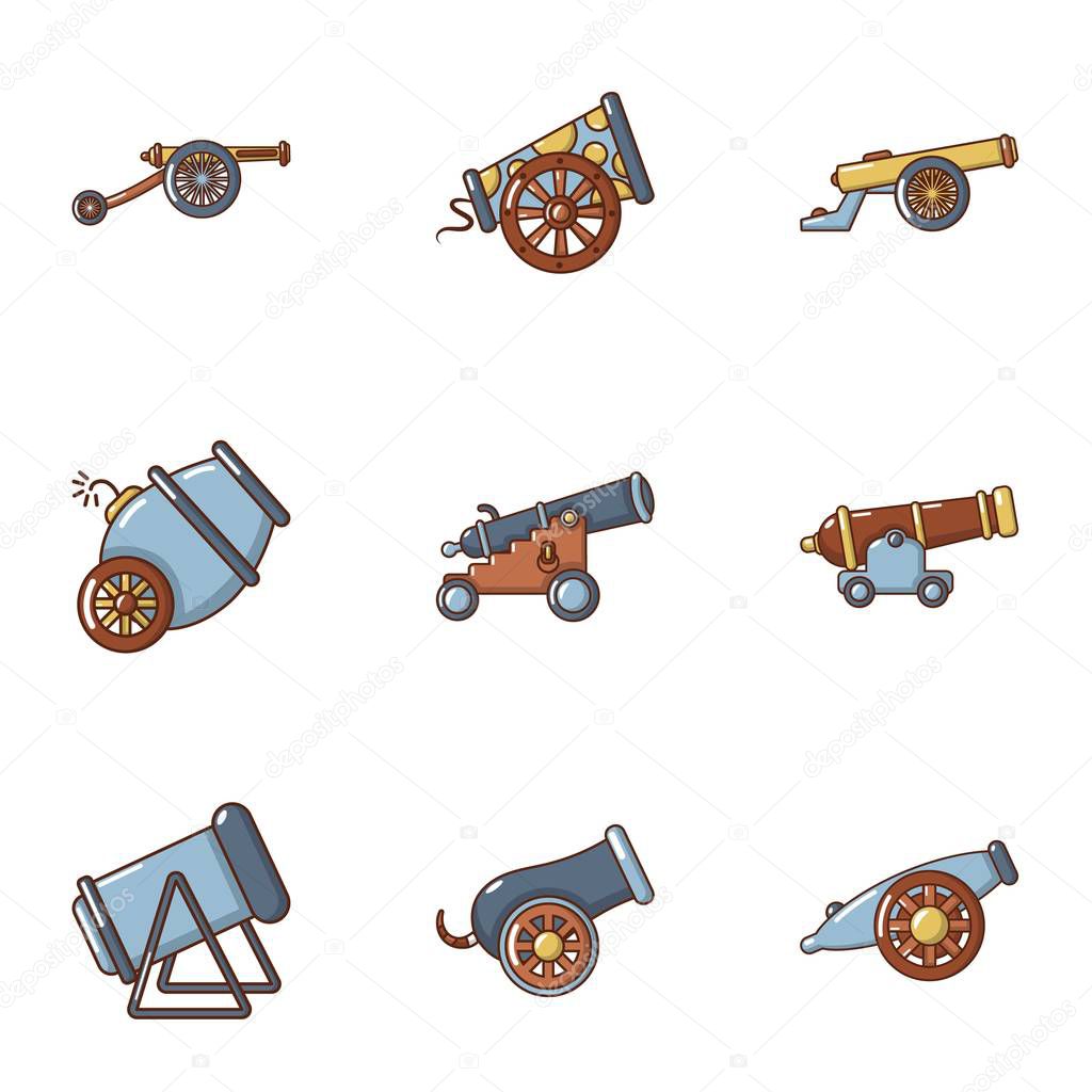 Armament icons set, cartoon style