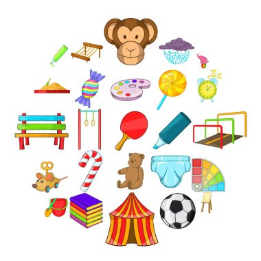 Okul bahçesinde Icons set, karikatür tarzı