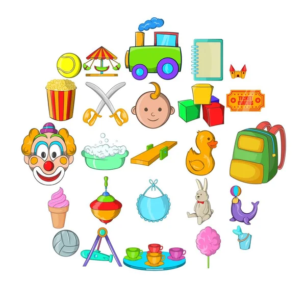 Bambini attività icone set, stile cartone animato — Vettoriale Stock