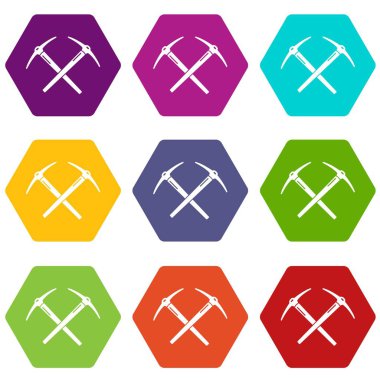 9 vektör set madencilik kazma simgeler