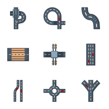 Yol kenarındaki Icons set, karikatür tarzı