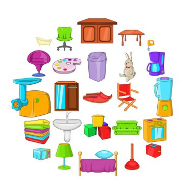 Mobilya Icons set, karikatür tarzı parça