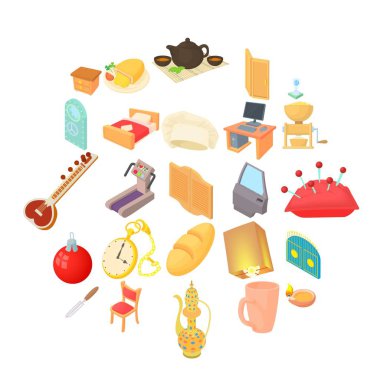 Ev Icons set çizgi film tarzı