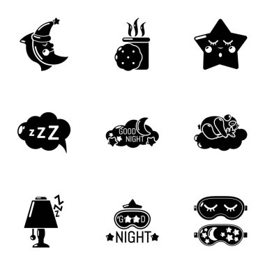 Tatlı uyku Icons set, basit tarzı