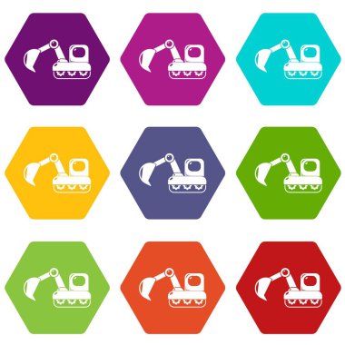 9 vektör Ekskavatör Icons set